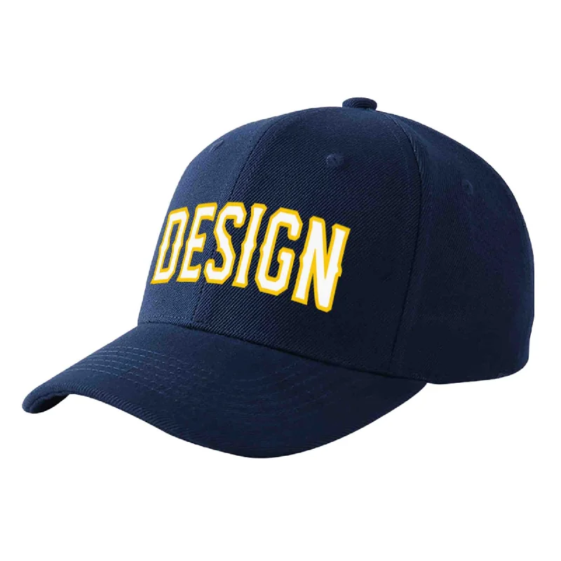 Baseball cap sales and promotionsCustom Navy White-Gold Curved Eaves Sport Design Baseball Cap