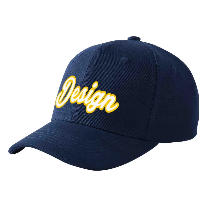 Baseball caps for different seasonsCustom Navy White-Gold Curved Eaves Sport Design Baseball Cap