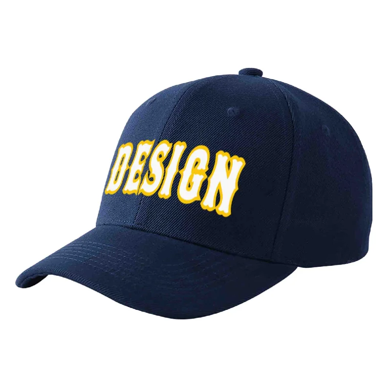 Baseball caps for rainy weatherCustom Navy White-Gold Curved Eaves Sport Design Baseball Cap