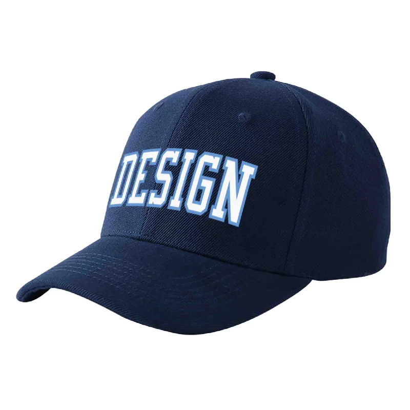 How to style a baseball cap with outfitsCustom Navy White-Light Blue Curved Eaves Sport Design Baseball Cap