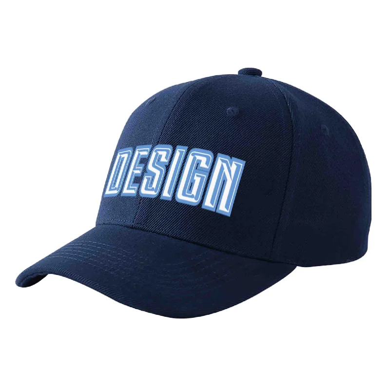 Baseball caps for different age groupsCustom Navy White-Light Blue Curved Eaves Sport Design Baseball Cap