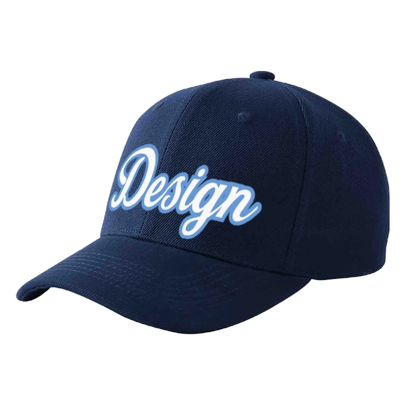 Baseball caps for womenCustom Navy White-Light Blue Curved Eaves Sport Design Baseball Cap