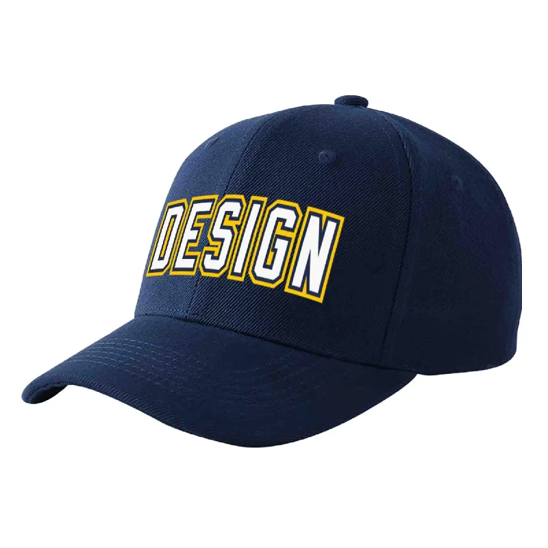 Baseball caps for rainy weatherCustom Navy White-Navy Curved Eaves Sport Design Baseball Cap