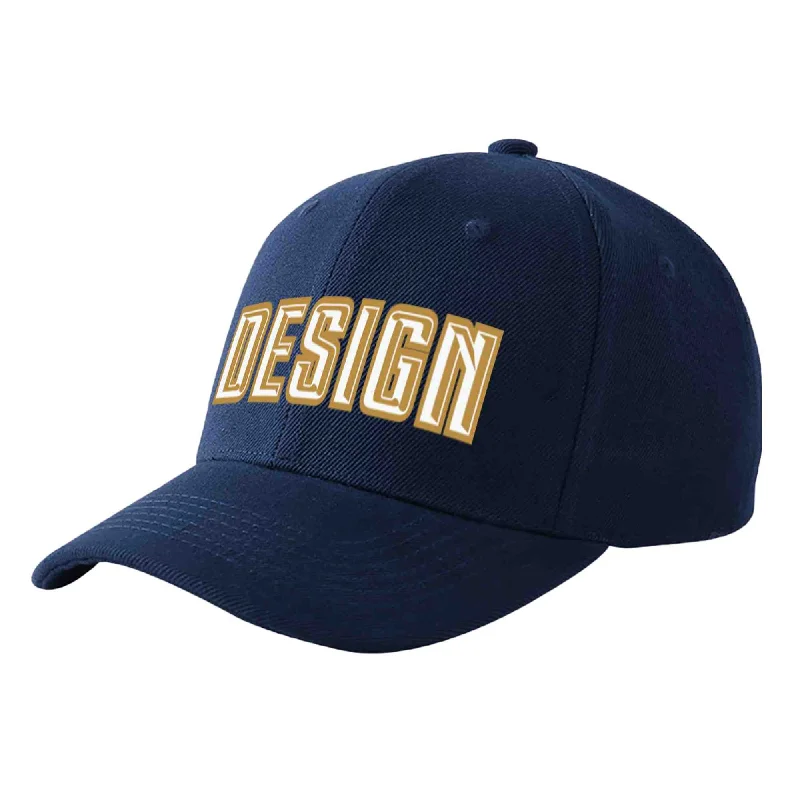 Second-hand baseball capsCustom Navy White-Old Gold Curved Eaves Sport Design Baseball Cap