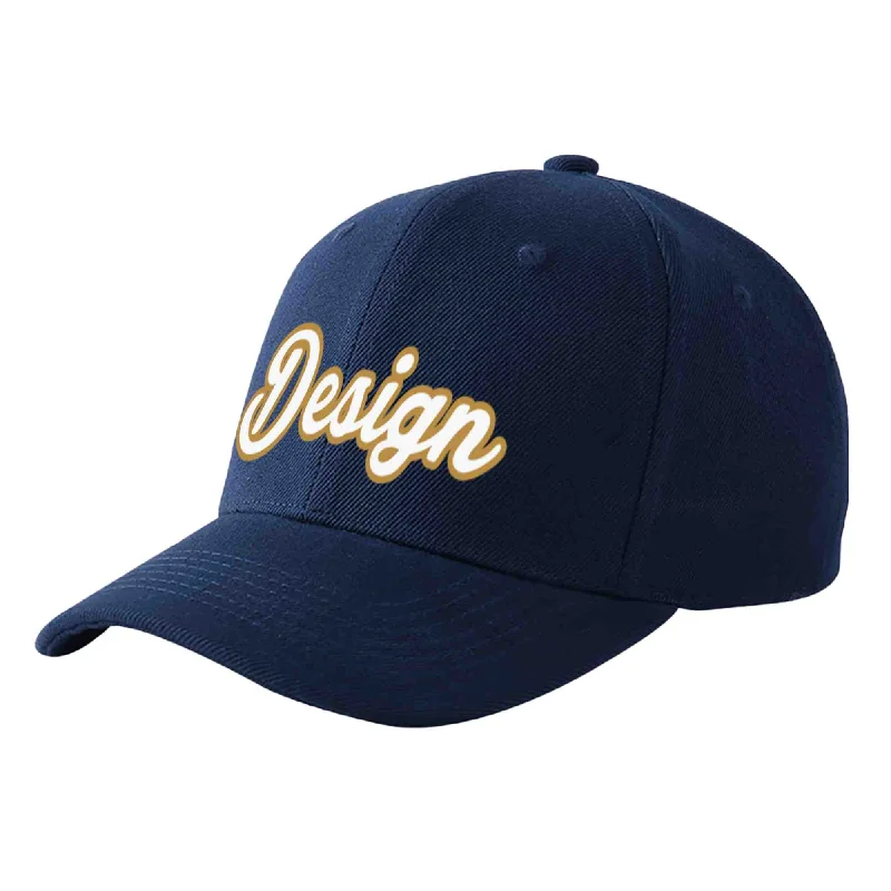 Baseball caps for different head shapesCustom Navy White-Old Gold Curved Eaves Sport Design Baseball Cap