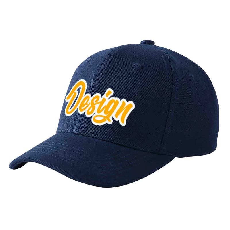 Second-hand baseball capsCustom Navy Yellow-White Curved Eaves Sport Design Baseball Cap