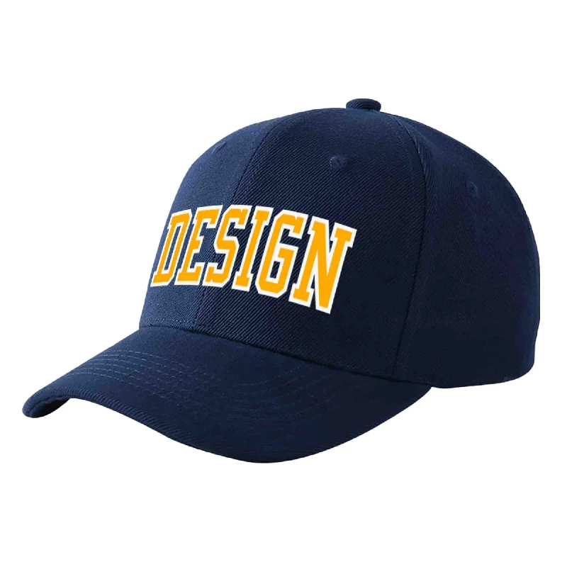 Functional baseball caps for specific needsCustom Navy Yellow-White Curved Eaves Sport Design Baseball Cap