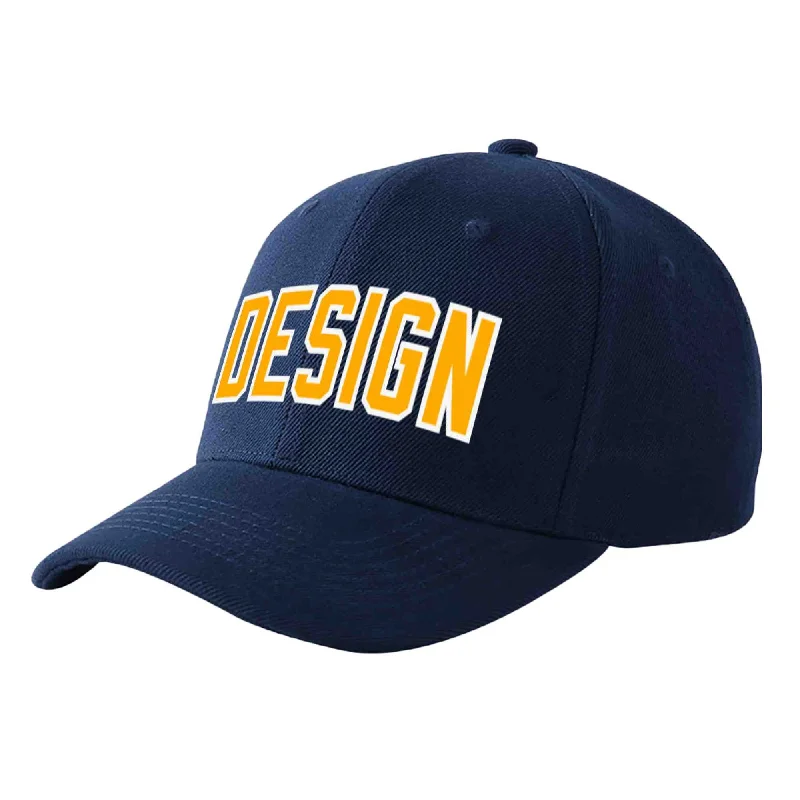 Baseball caps for kidsCustom Navy Yellow-White Curved Eaves Sport Design Baseball Cap