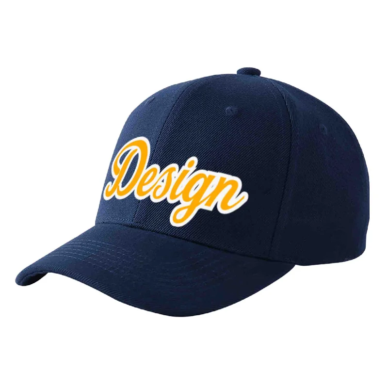 Baseball caps for sun protectionCustom Navy Yellow-White Curved Eaves Sport Design Baseball Cap