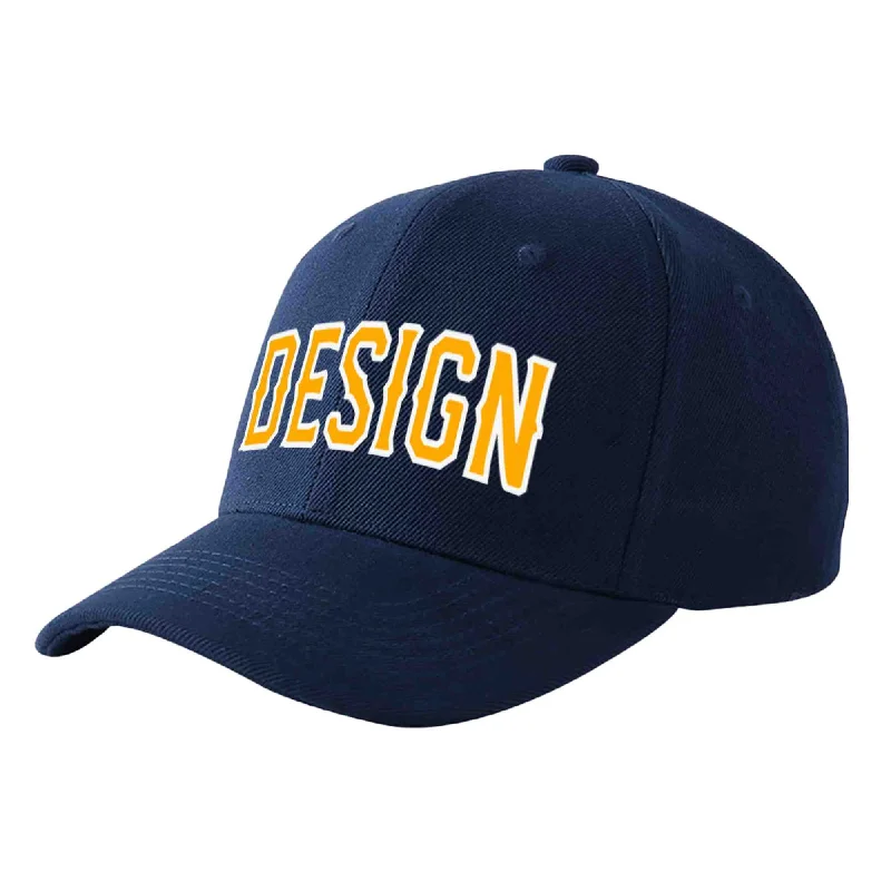 Newest baseball cap releasesCustom Navy Yellow-White Curved Eaves Sport Design Baseball Cap