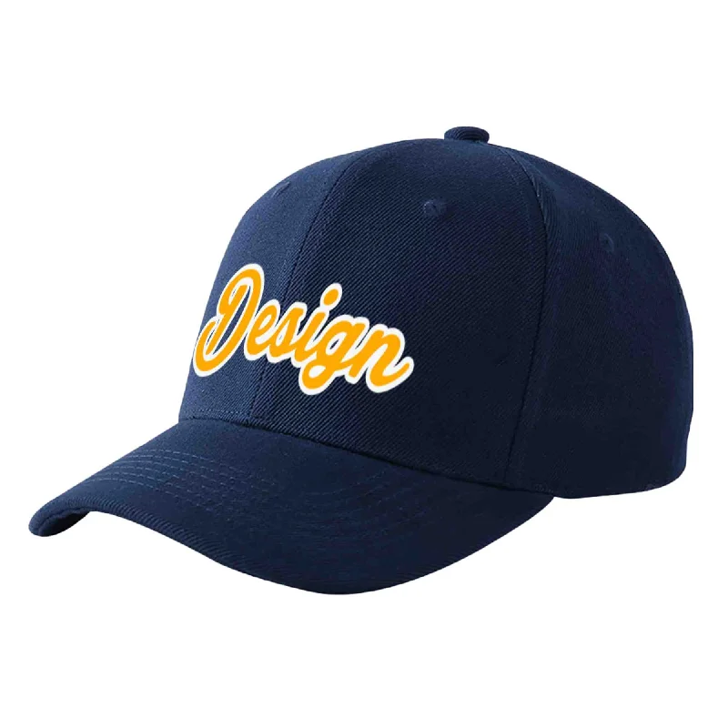 Baseball caps for different head shapesCustom Navy Yellow-White Curved Eaves Sport Design Baseball Cap