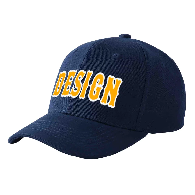 Baseball caps for adultsCustom Navy Yellow-White Curved Eaves Sport Design Baseball Cap