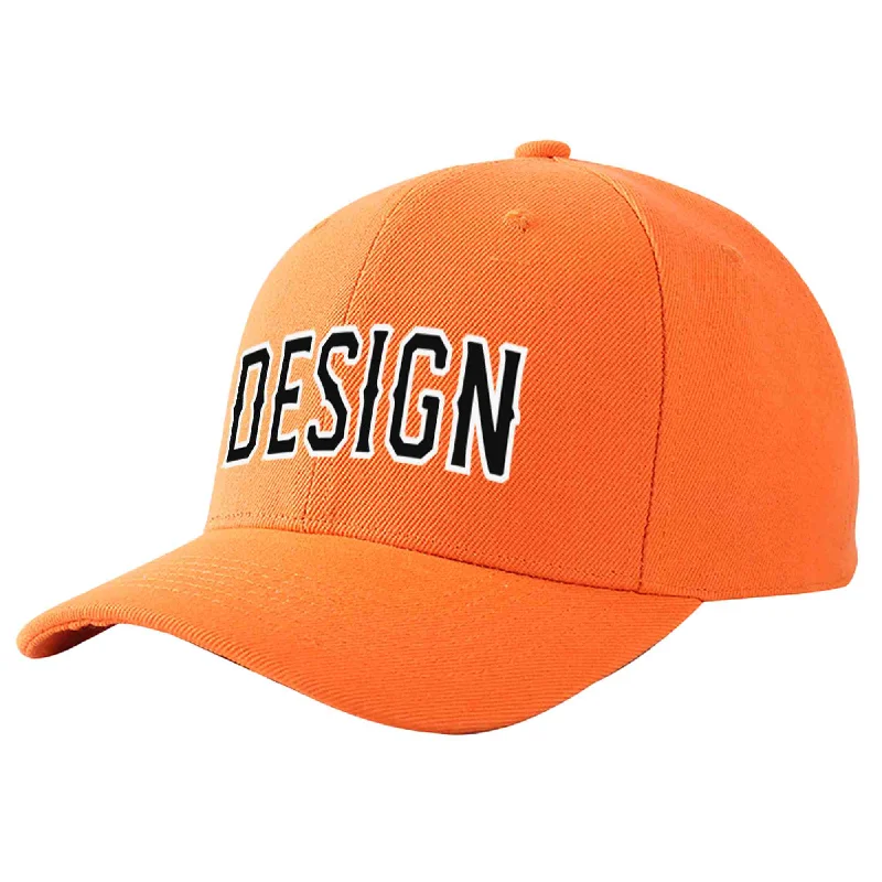 Modern baseball cap designsCustom Orange Black-White Curved Eaves Sport Design Baseball Cap