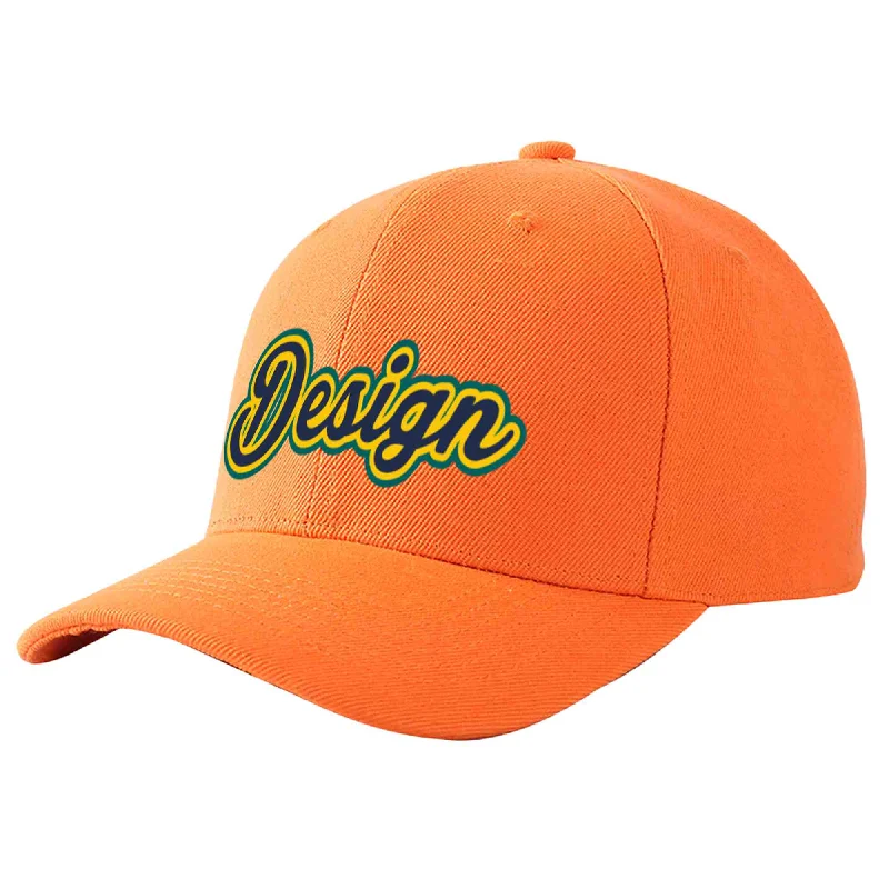 Baseball caps for different gendersCustom Orange Navy-Gold Curved Eaves Sport Design Baseball Cap