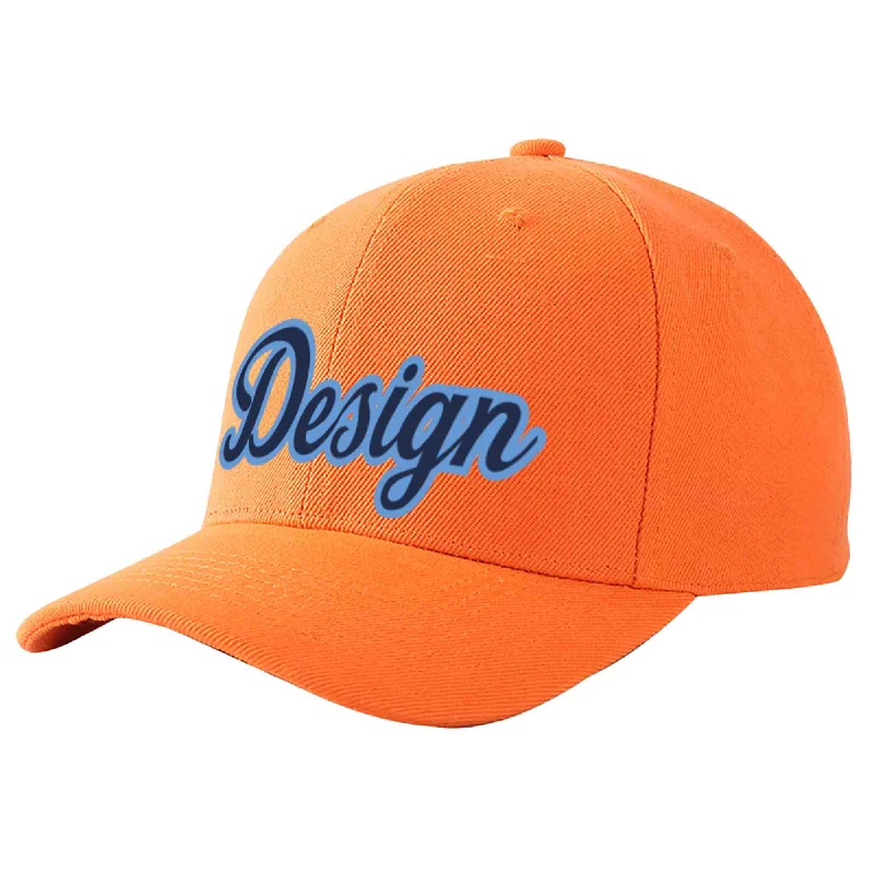 Baseball caps for menCustom Orange Navy-Light Blue Curved Eaves Sport Design Baseball Cap