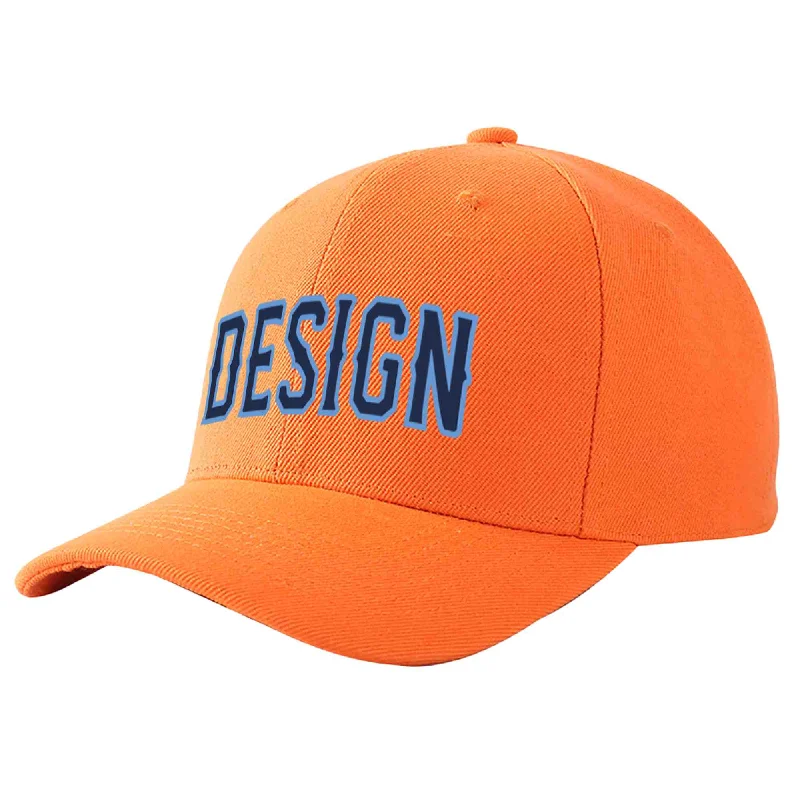 Baseball caps for specific leaguesCustom Orange Navy-Light Blue Curved Eaves Sport Design Baseball Cap