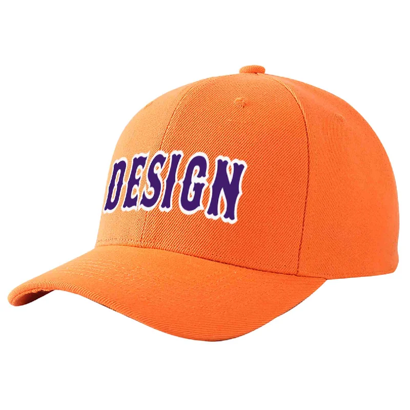 Baseball caps for menCustom Orange Purple-White Curved Eaves Sport Design Baseball Cap