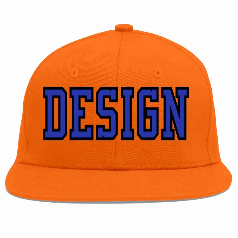 Baseball caps for adultsCustom Orange Royal-Black Flat Eaves Sport Baseball Cap Design for Men/Women/Youth