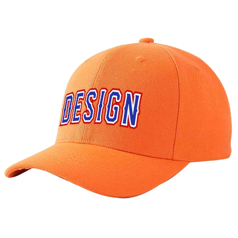 Second-hand baseball capsCustom Orange Royal-White Curved Eaves Sport Design Baseball Cap