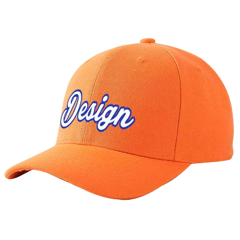 Best materials for baseball capsCustom Orange White-Royal Curved Eaves Sport Design Baseball Cap