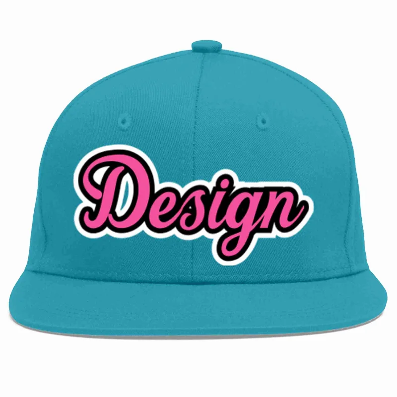 Baseball caps for outdoor activitiesCustom Aqua Pink-Black Flat Eaves Sport Baseball Cap Design for Men/Women/Youth