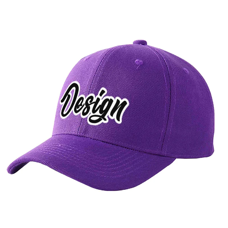 Baseball caps for menCustom Purple Black-White Curved Eaves Sport Design Baseball Cap