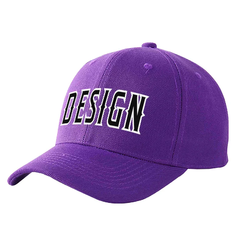 Baseball caps for summerCustom Purple Black-White Curved Eaves Sport Design Baseball Cap