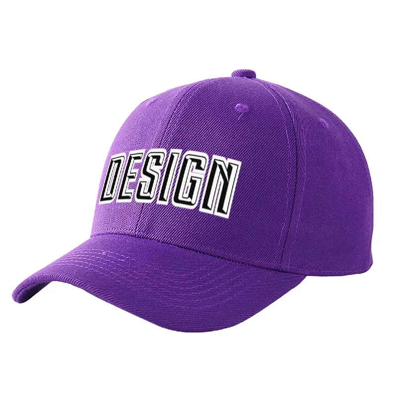 Classic baseball cap stylesCustom Purple Black-White Curved Eaves Sport Design Baseball Cap