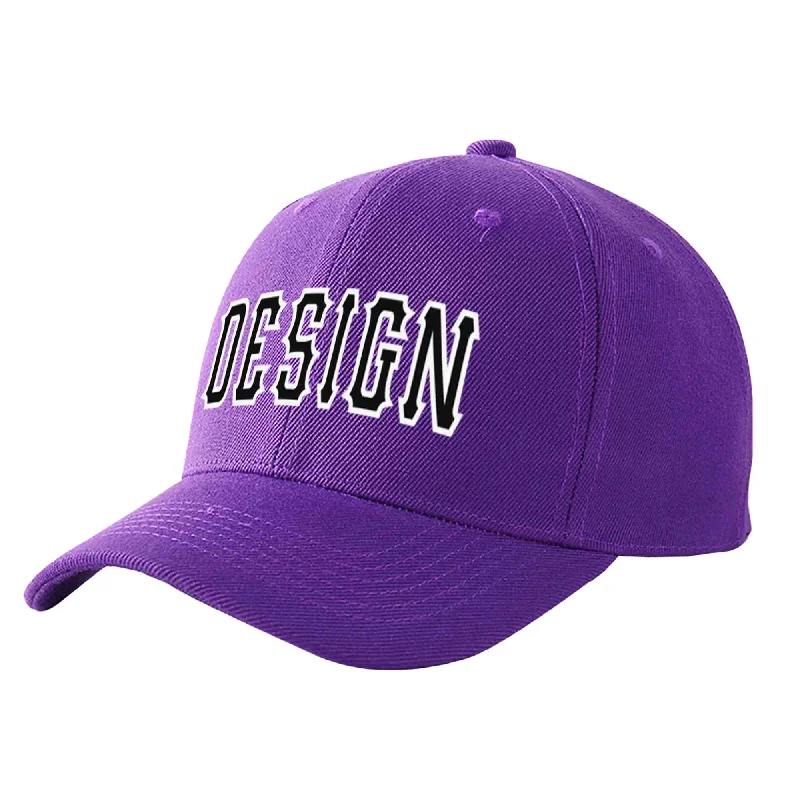 How to style a baseball cap with outfitsCustom Purple Black-White Curved Eaves Sport Design Baseball Cap