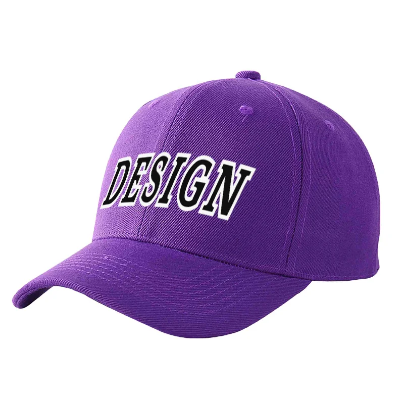 Baseball caps for rainy weatherCustom Purple Black-White Curved Eaves Sport Design Baseball Cap