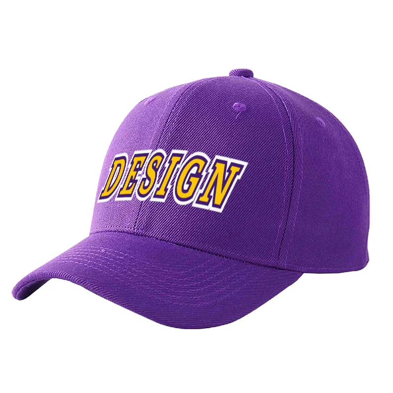 Affordable baseball capsCustom Purple Gold-Purple Curved Eaves Sport Design Baseball Cap