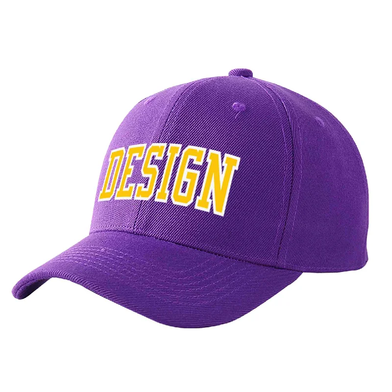 Baseball cap accessoriesCustom Purple Gold-White Curved Eaves Sport Design Baseball Cap