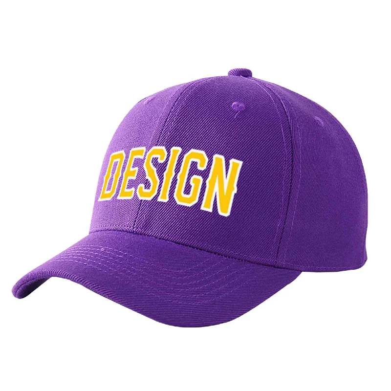 Baseball caps for outdoor activitiesCustom Purple Gold-White Curved Eaves Sport Design Baseball Cap