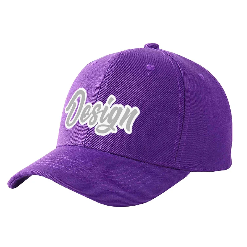 Baseball caps for womenCustom Purple Gray-White Curved Eaves Sport Design Baseball Cap