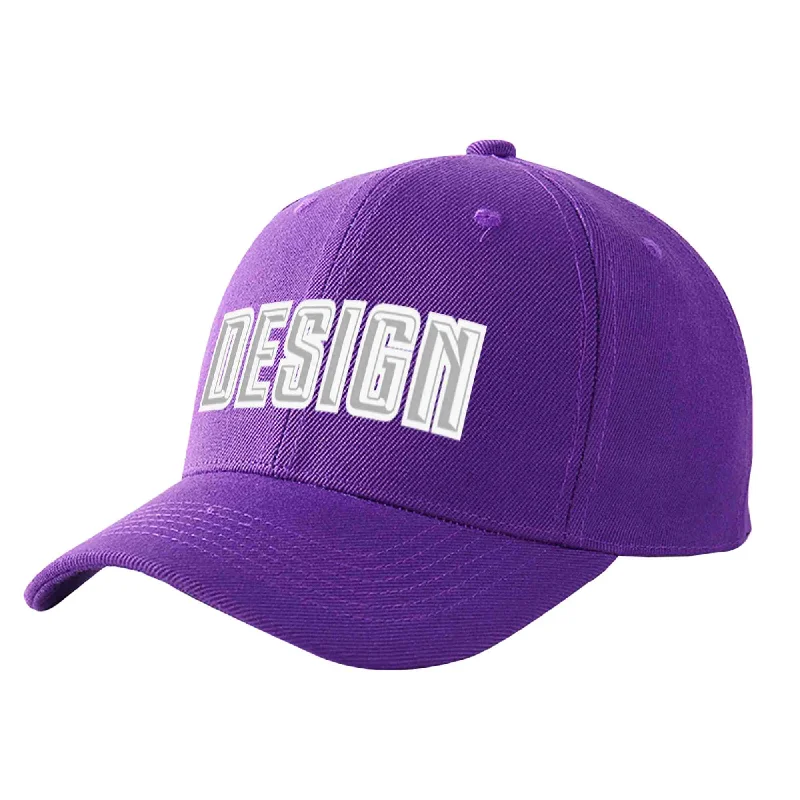 Newest baseball cap releasesCustom Purple Gray-White Curved Eaves Sport Design Baseball Cap