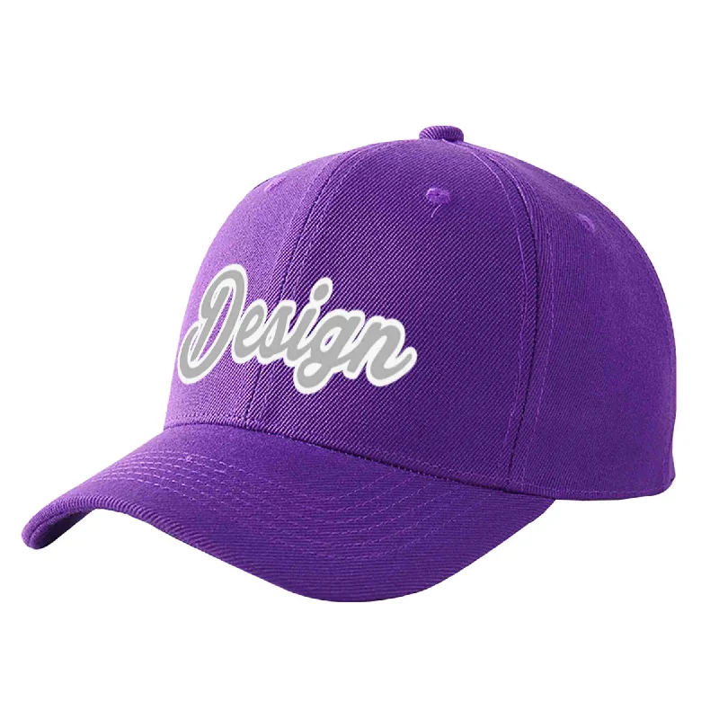 Baseball caps matching with jerseysCustom Purple Gray-White Curved Eaves Sport Design Baseball Cap