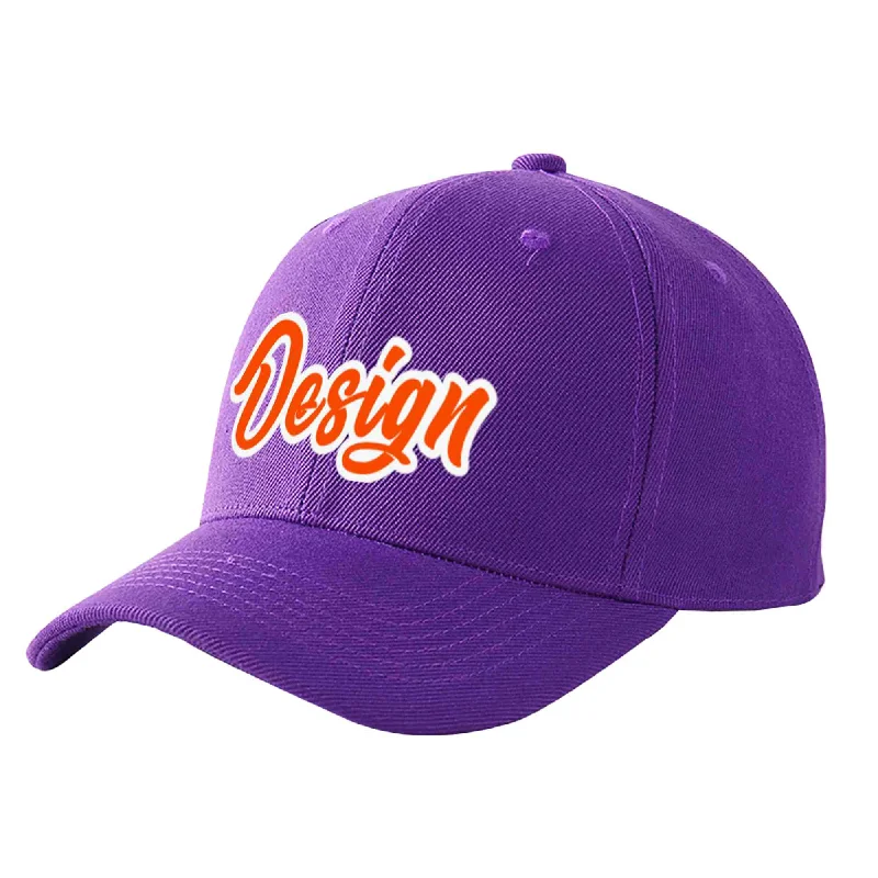 Baseball caps for sportsCustom Purple Orange-White Curved Eaves Sport Design Baseball Cap