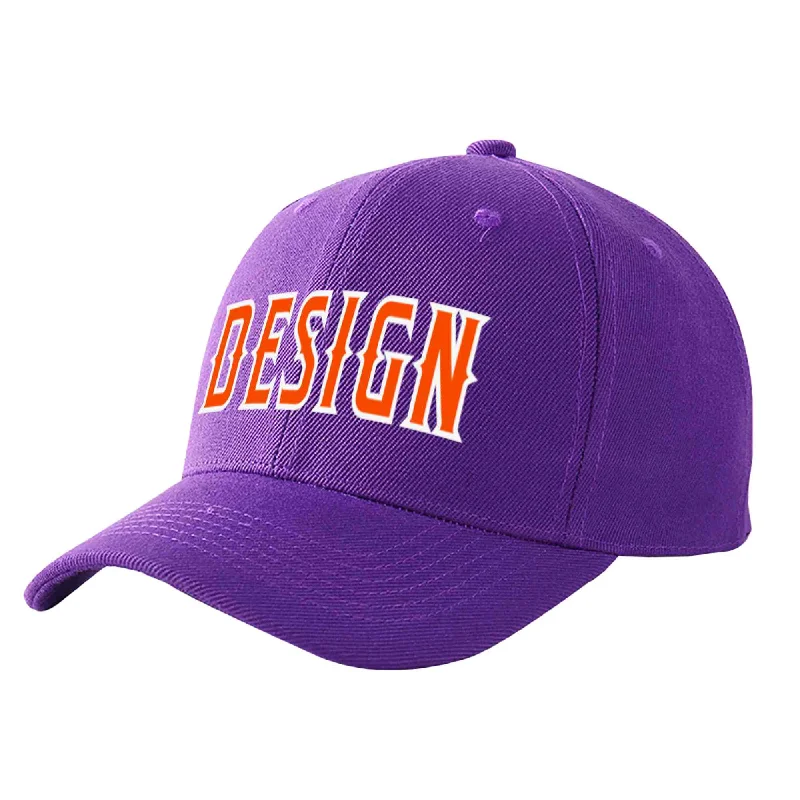 Affordable baseball capsCustom Purple Orange-White Curved Eaves Sport Design Baseball Cap