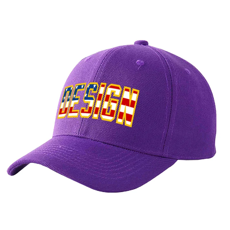 Baseball caps for adultsCustom Purple Vintage USA Flag-Gold Curved Eaves Sport Design Baseball Cap