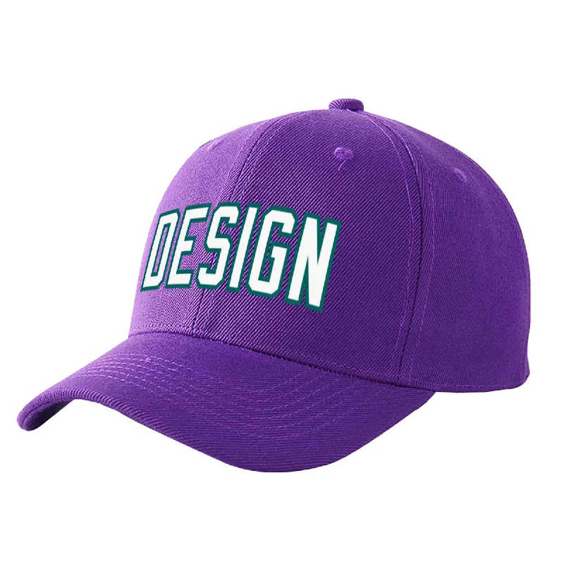 Baseball caps for different occasionsCustom Purple White-Aqua Curved Eaves Sport Design Baseball Cap