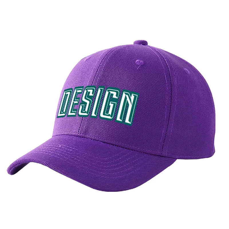 Discounted baseball capsCustom Purple White-Aqua Curved Eaves Sport Design Baseball Cap