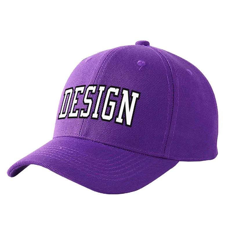 Discounted baseball capsCustom Purple White-Black Curved Eaves Sport Design Baseball Cap