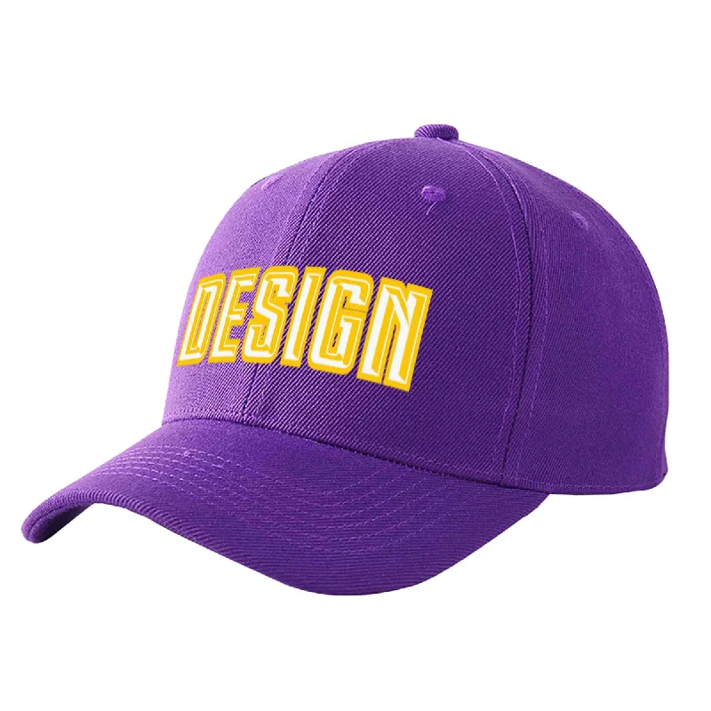 Baseball caps for specific teamsCustom Purple White-Gold Curved Eaves Sport Design Baseball Cap