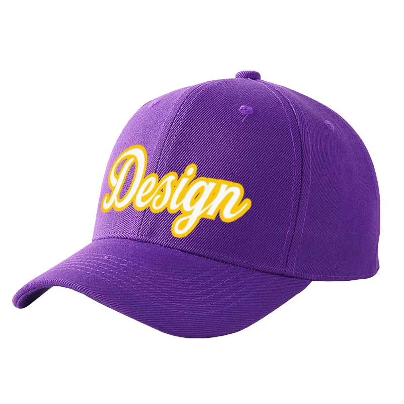 Baseball cap accessoriesCustom Purple White-Gold Curved Eaves Sport Design Baseball Cap