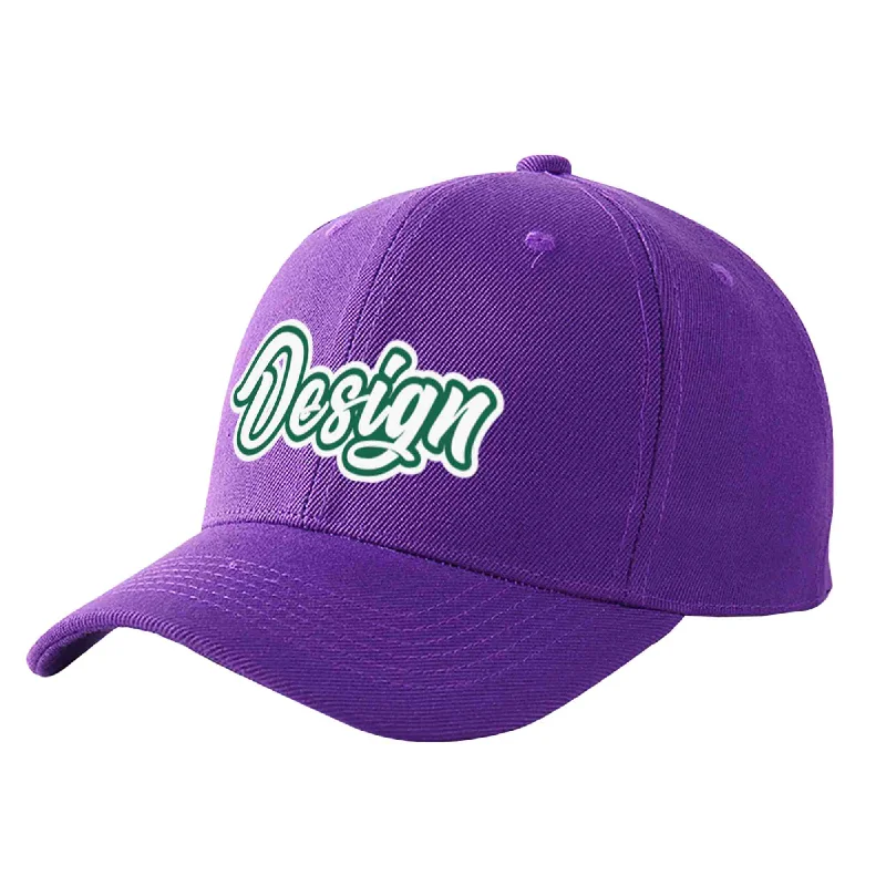 Baseball cap for large headsCustom Purple White-Kelly Green Curved Eaves Sport Design Baseball Cap