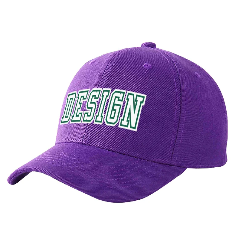 Limited edition baseball capsCustom Purple White-Kelly Green Curved Eaves Sport Design Baseball Cap