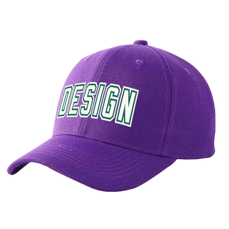 Baseball caps for sun protectionCustom Purple White-Kelly Green Curved Eaves Sport Design Baseball Cap