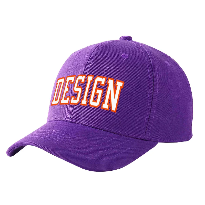 Collaborative baseball cap designsCustom Purple White-Orange Curved Eaves Sport Design Baseball Cap