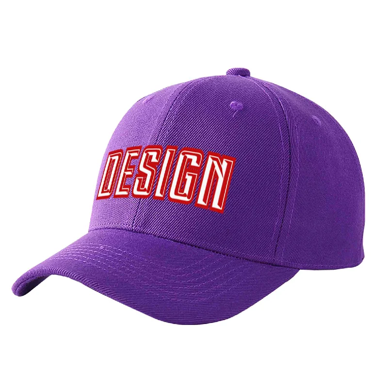 Collaborative baseball cap designsCustom Purple White-Red Curved Eaves Sport Design Baseball Cap