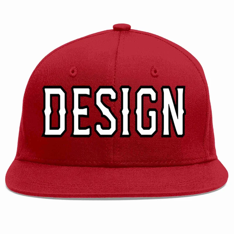 Baseball caps for menCustom Red White-Black Flat Eaves Sport Baseball Cap Design for Men/Women/Youth